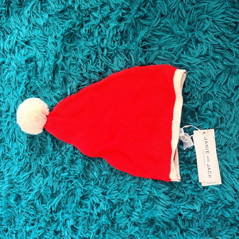 Janie and Jack Baby Red Knit Santa Hat Faux Fur Pom Pom 3-6 Months NWT Holiday - Picture 2 of 3